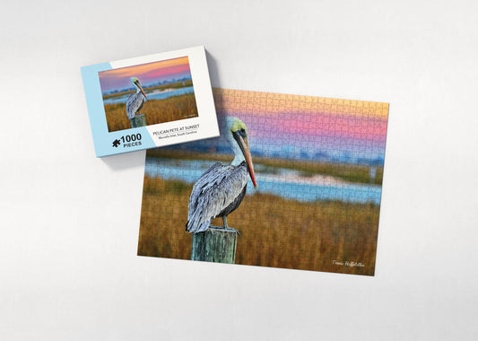 1000 Piece Jigsaw Puzzle of "Pelican Pete at Sunset"